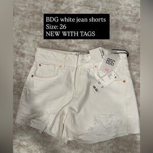 BDG White Distressed High-Rise Jean Shorts